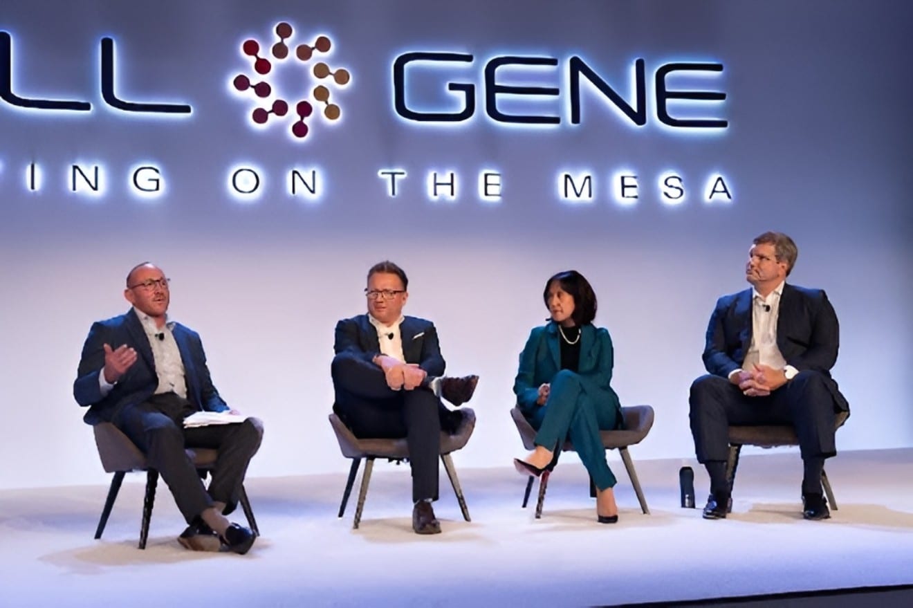 Panel of industry leaders discussing cell and gene therapy at the Meeting on the Mesa conference